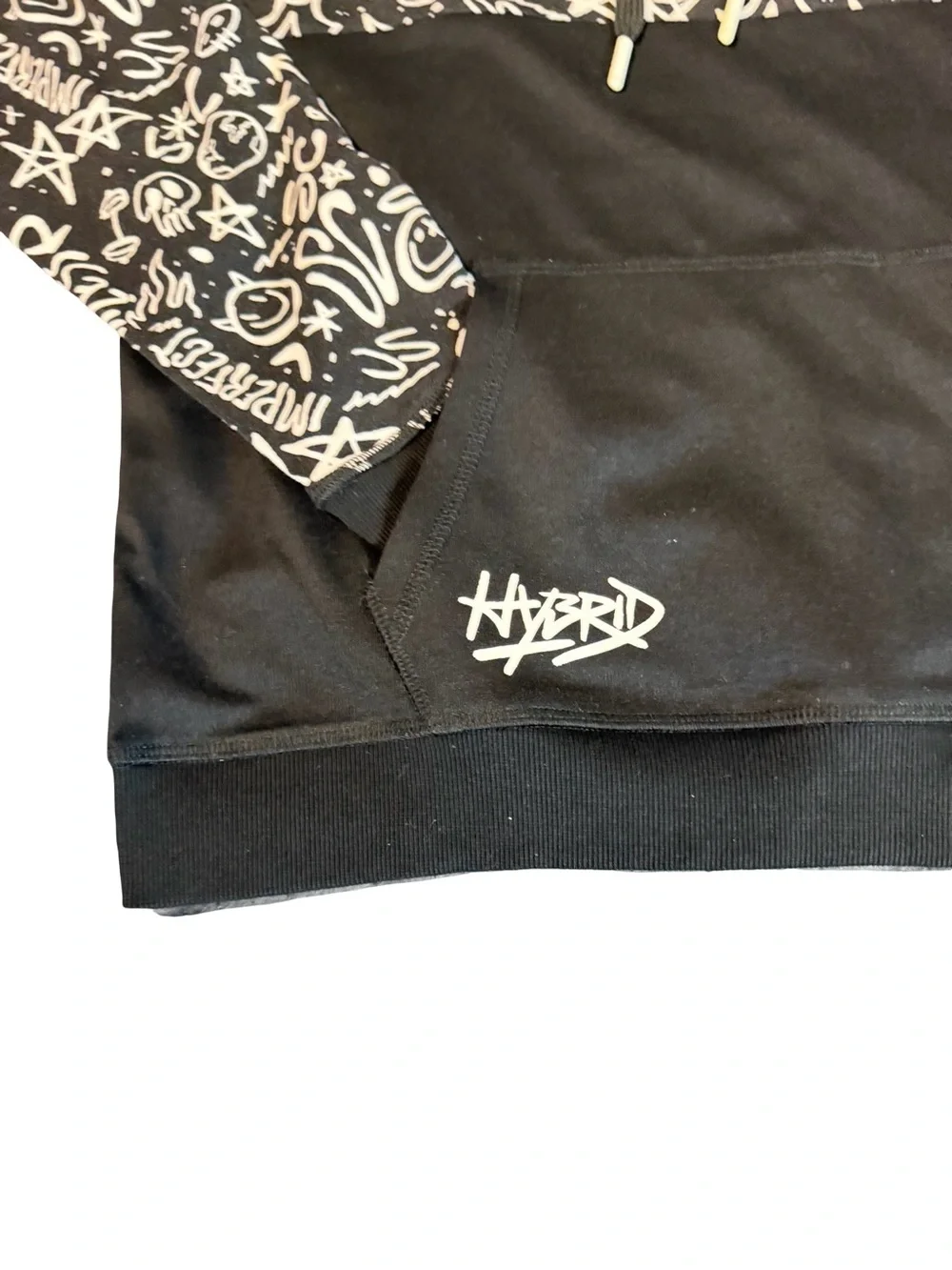 Hybrid Legacy Black/white Graffiti Hoodie, Doodle Art, Streetwear Unisex Size S